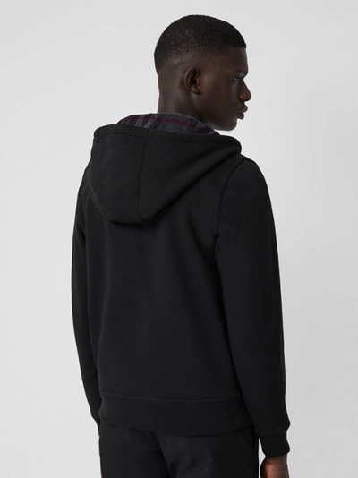 Shop Burberry Check Detail Jersey Hooded Top In Black