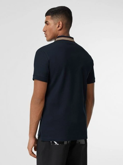 Shop Burberry Icon Stripe Detail Cotton Piqué Polo Shirt In Navy