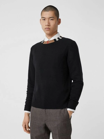 Shop Burberry Icon Stripe Trim Cashmere Sweater In Black