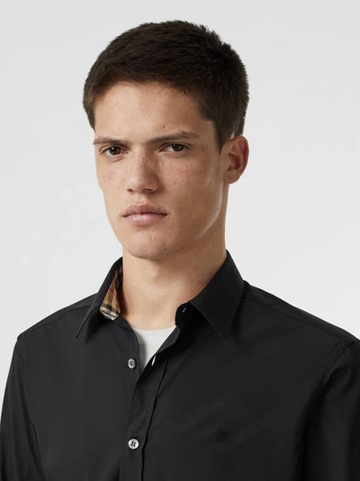 Shop Burberry Stretch Cotton Poplin Shirt In Black