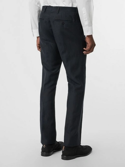 Shop Burberry Classic Fit Mohair Linen Silk Tailored Trousers In Navy