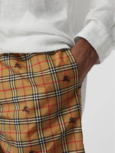 Shop Burberry Equestrian Knight Check Drawcord Swim Shorts In Camel