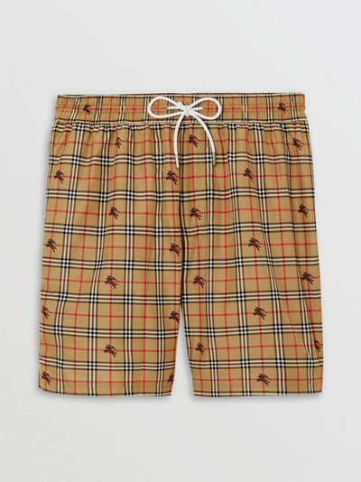 Shop Burberry Equestrian Knight Check Drawcord Swim Shorts In Camel