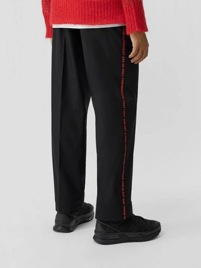 Shop Burberry Quote Detail Cotton Trousers In Black