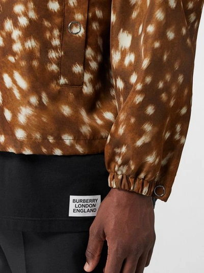 Shop Burberry Deer Print Nylon Hooded Jacket In Honey