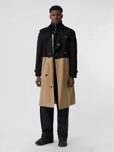 Shop Burberry Two-tone Cotton Gabardine Trench Coat In Black