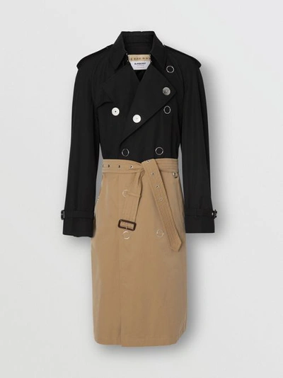 Shop Burberry Two-tone Cotton Gabardine Trench Coat In Black