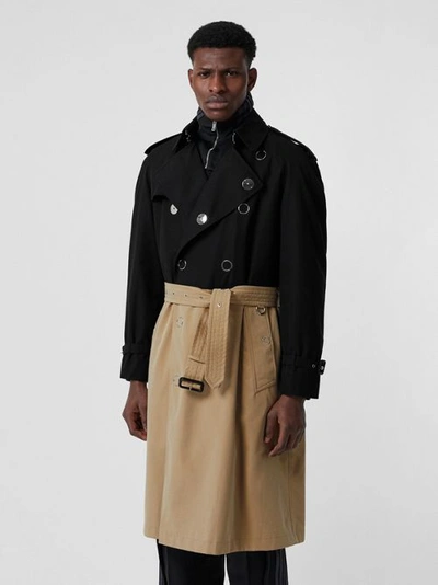 Shop Burberry Two-tone Cotton Gabardine Trench Coat In Black