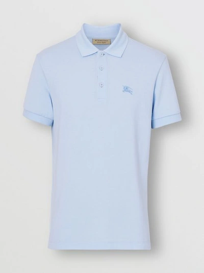 Shop Burberry Check Placket Cotton Polo Shirt In Baby Blue
