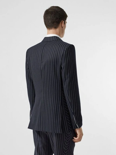 Shop Burberry Pinstriped Wool Waistcoat In Dark Navy/white