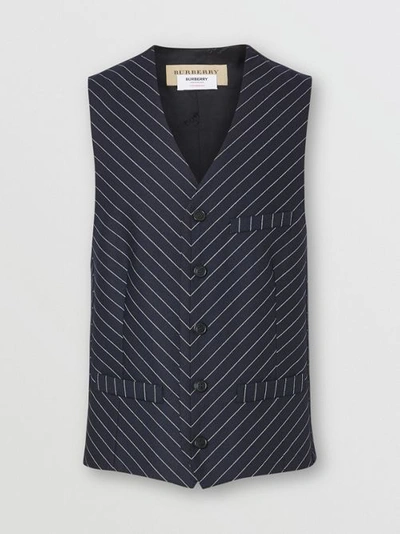 Shop Burberry Pinstriped Wool Waistcoat In Dark Navy/white