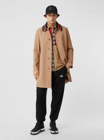 Shop Burberry Detachable Striped Collar Cotton Car Coat In Warm Walnut