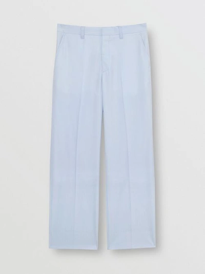 Shop Burberry Tumbled Wool Wide-leg Trousers In Pale Blue