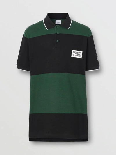 Shop Burberry Logo Appliqué Striped Cotton Polo Shirt In Dark Pine Green