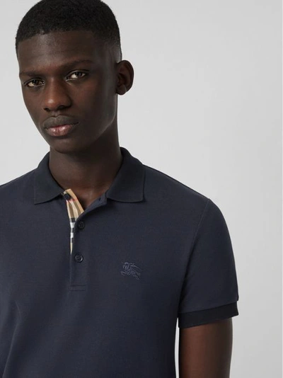 Burberry Check Placket Cotton Polo Shirt In Navy | ModeSens