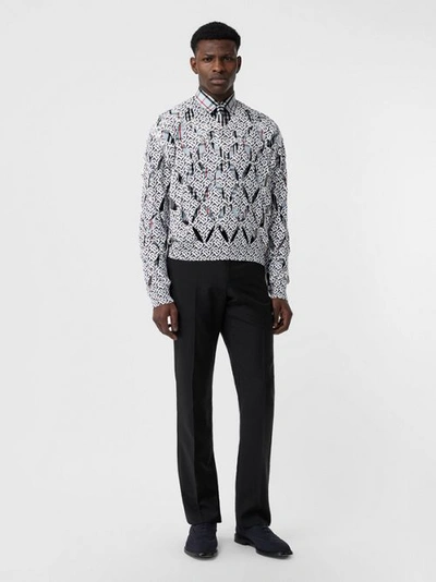 Shop Burberry Cut-out Detail Monogram Print Silk Jumper In Bright Navy