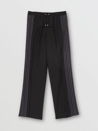 Shop Burberry Striped Panel Wool Mohair Tailored Trousers In Black