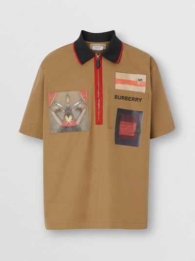 Shop Burberry Short-sleeve Montage Print Cotton Shirt In Toffee
