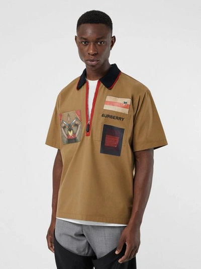 Shop Burberry Short-sleeve Montage Print Cotton Shirt In Toffee