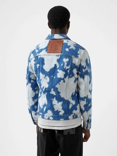 Shop Burberry Monogram Motif Bleached Denim Jacket In Light Indigo