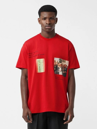 Burberry Montage Print Cotton Oversized T-shirt In Bright Red | ModeSens