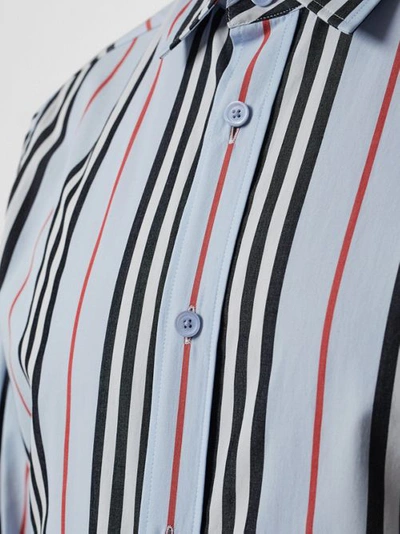 Shop Burberry Icon Stripe Cotton Poplin Shirt In Pale Blue