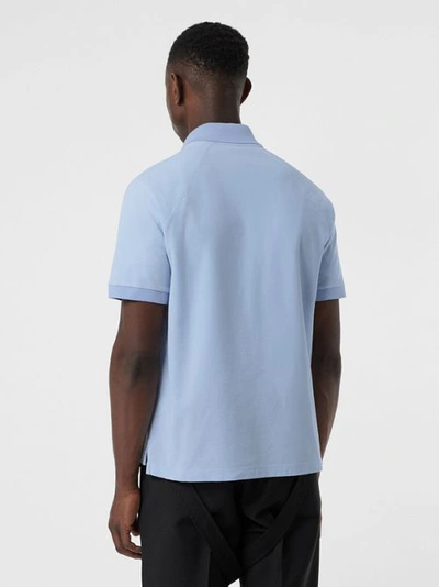 Shop Burberry Monogram Motif Cotton Piqué Polo Shirt In Pale Blue