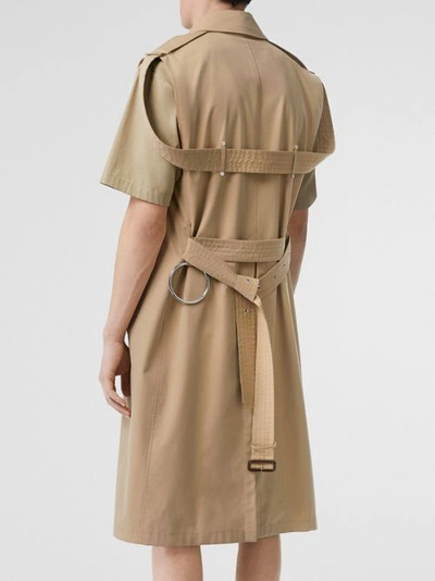 Shop Burberry Sleeveless Cotton Gabardine Trench Coat In Honey