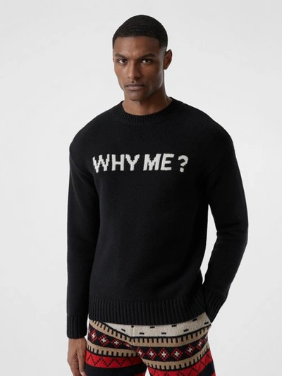 Shop Burberry Slogan Intarsia Cashmere Sweater In Black