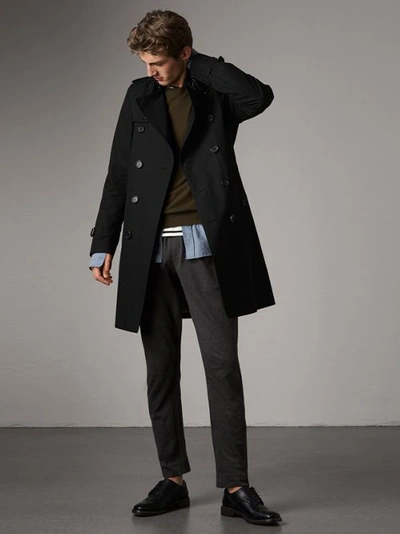 Shop Burberry The Kensington – Long Trench Coat In Black