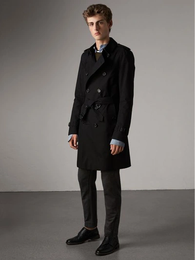 Shop Burberry The Kensington – Long Trench Coat In Black