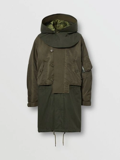 Shop Burberry Nylon Hooded Parka With Detachable Warmer In Olive