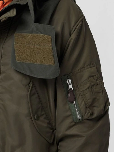Shop Burberry Nylon Hooded Parka With Detachable Warmer In Olive