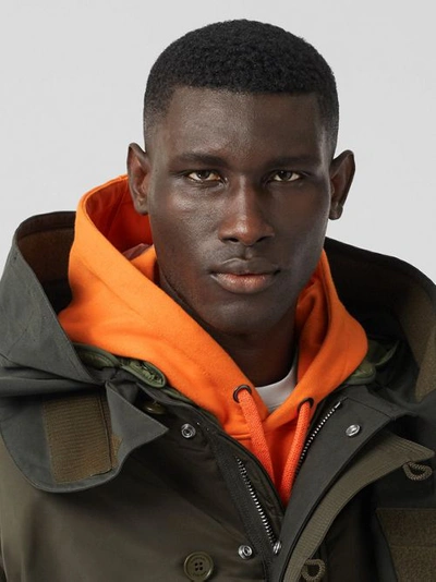 Shop Burberry Nylon Hooded Parka With Detachable Warmer In Olive