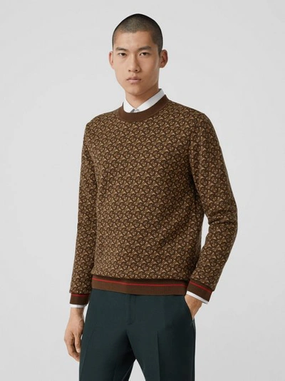 Shop Burberry Monogram Wool Jacquard Sweater In Bridle Brown