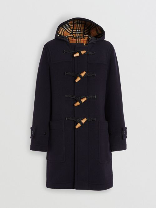 burberry vintage check detail wool blend hooded duffle coat