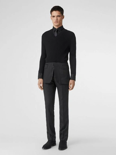 Shop Burberry Tailored Panel Rib Knit Silk Blend Sweater In Black