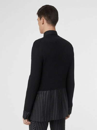 Shop Burberry Tailored Panel Rib Knit Silk Blend Sweater In Black