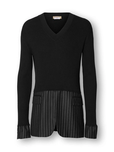 Shop Burberry Tailored Panel Rib Knit Silk Blend Sweater In Black