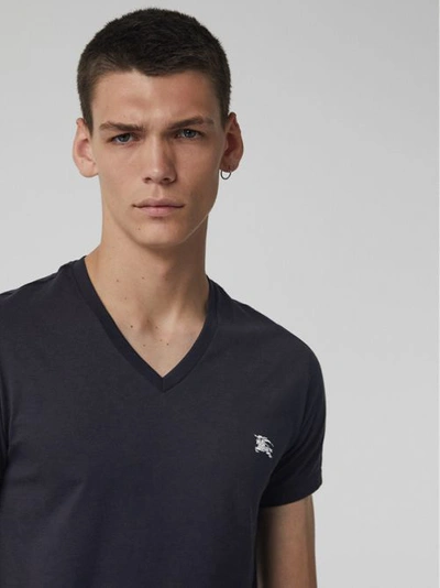 Shop Burberry Cotton Jersey V-neck T-shirt In Navy