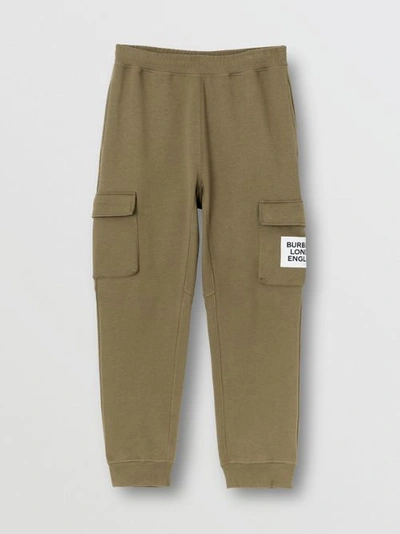 Shop Burberry Logo Print Cotton Trackpants In Dark Moss