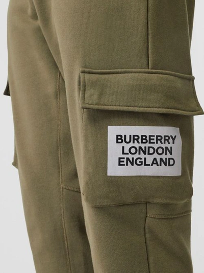 Shop Burberry Logo Print Cotton Trackpants In Dark Moss