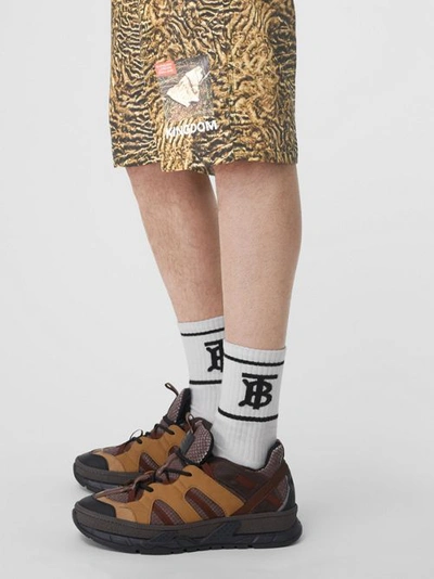 Shop Burberry Tiger Print Nylon Shorts In Beige