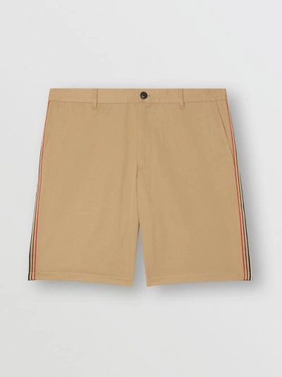 Shop Burberry Icon Stripe Detail Cotton Twill Chino Shorts In Honey