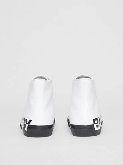 Shop Burberry Logo Print Cotton Gabardine High-top Trainers In Optic White/black