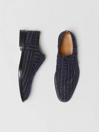 Shop Burberry Pinstriped Wool Brogues In Dark Navy