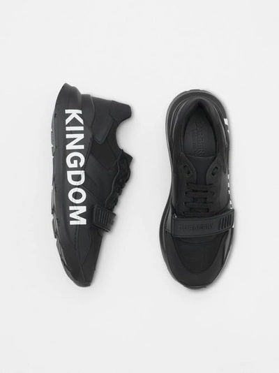 Shop Burberry Kingdom Print Neoprene And Leather Trainers In Black