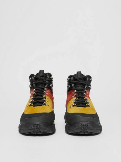 Shop Burberry Suede And Leather Tor Boots In Yellow Orange