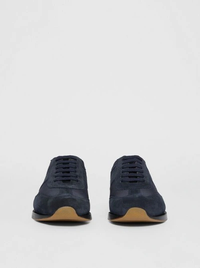 Shop Burberry Neoprene Panel Suede Lace-up Shoes In Navy