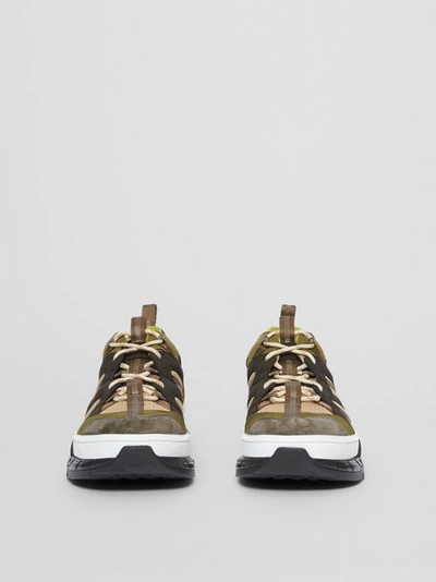 Shop Burberry Mesh And Suede Union Trainers In Khaki / Brown